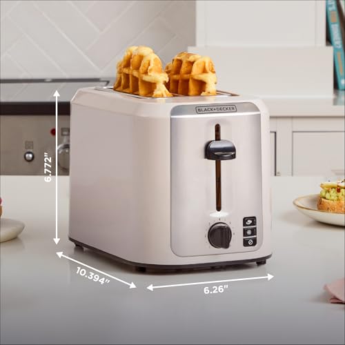 BLACK+DECKER 2-Slice Toaster, Extra-Wide Slots, 7 Shade Settings, Bagel & Frozen Functions, Removable Crumb Tray, Baked Stone