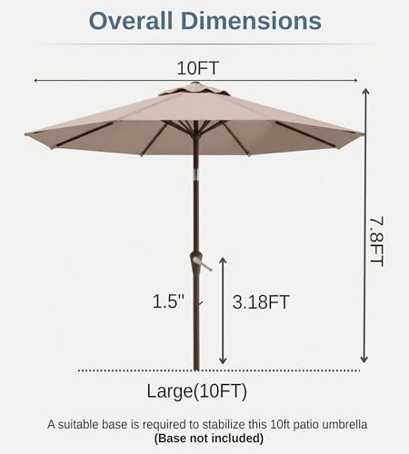 Tobeos 10FT Patio Umbrella, Outdoor Umbrella with Push Button Tilt and Crank, 8 Sturdy Ribs, UV Protection & Waterproof Market Umbrella for Pool, Backyard, Beach,Deck (Beige)