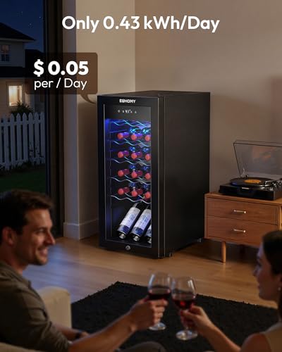 EUHOMY 18 bottle Wine Cooler Refrigerator, Wine Fridge with Lock, Black