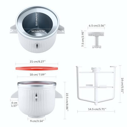 Ice Cream Maker Attachment for KitchenAid Stand Mixer, Ice Cream Bowl Compatible with 4.5Qt and Larger Stand Mixers, Ice Cream & Sorbet Gelato Maker Attachment, 2 Quart, White, With lid