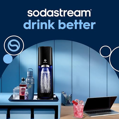 SodaStream - E-TERRA Soda Maker | STARTER KIT | 3 Automatic Carbonation Levels | Includes 1x CO2 Cylinder, 1x 32 Fl Oz Dishwasher Safe Bottle, 1x Pepsi Zero Sugar Mix, 1x Power Adapter | Black