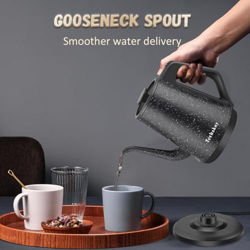 Gooseneck Electric Kettle, 1L Pour Over Coffee Kettle, 1000W Fast Boil Stainless Steel Water Boiler, for Tea Coffee, Office Dorm Kitchen, Auto Shut-Off, Black Star Design, BPA-Free