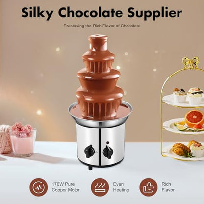 4 Tier Chocolate Fountain Machine, Electric Stainless Steel Fondue Fountain