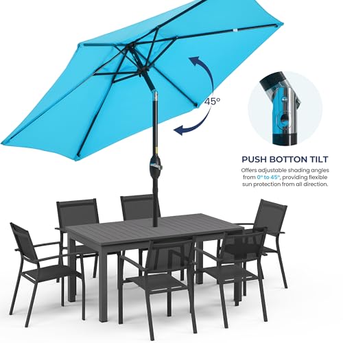 Wisteria Lane Outdoor Patio Umbrella, Market Umbrella, Large Outdoor Umbrella, Metal Pole Umbrella with Push Button Tilt and Crank, Polyester Canopy, Light Blue