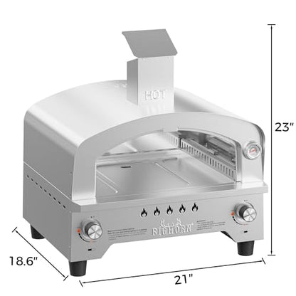 BIG HORN Gas Pizza Oven, Portable Propane Pizza Oven with 15 inch Pizza Stone, Stainless Steel Pizza Maker for Outdoor Cooking