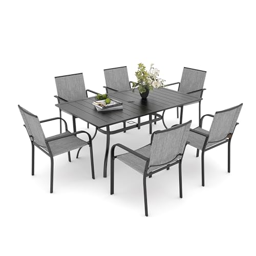Anmutig 7-Piece Outdoor Dining Set, 63" Patio Table, Stackable Chairs Gray