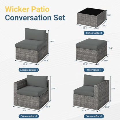 5 Pieces Wicker Patio Furniture Set - Patio Sofa and Chair for All Weather