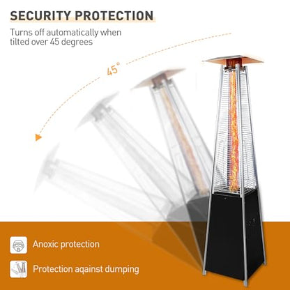 Pyramid outdoor heater, 48000 BTU Propane Patio Heater with Detachable Wheels and Protective Cover, Outdoor Propane Heaters for Patio(Black)