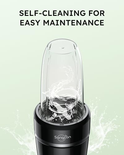 Sangcon 1000W Smoothie Blender for Kitchen, Blenders for Smoothies with (3) Cups (2) Spout Covers (1) Storage Cap (1) To-Go Cap, Portable Blender for Shakes, Ice Crushing, Frozen Drinks, Spices