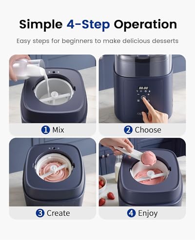 Oplace 4-in-1 Compressor Ice Cream Maker (1.0Qt), No Pre-Freezing, Automatic Yogurt Maker, Gelato Sorbet Frozen Yogurt Soft Serve Machine, Compact Vertical Design for Home Kitchen(Blue)