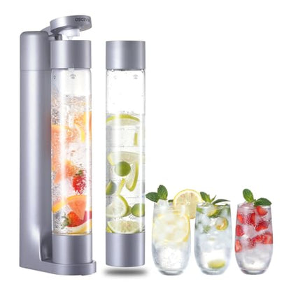 Sparkling Water Machine, Seltzer & Carbonator for Drinks, Soda Steaming Dispenser, Carbonator Machine with 2 BPA Free Bottles, Compatible with Screw-in 60L CO2 Cylinder(NOT Included), GREY
