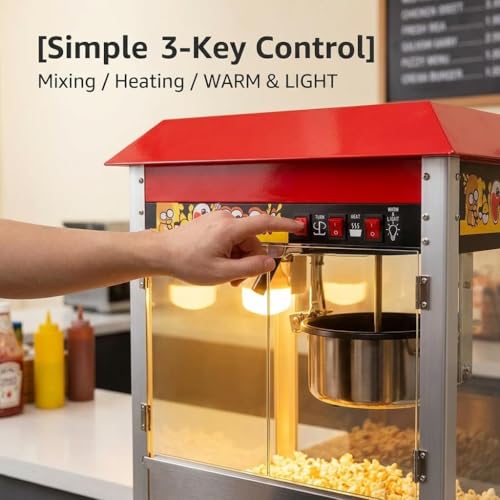 Movie Popcorn Machine, 1300W Commercial Popcorn Maker with 8 Oz Kettle, Stainless Steel Countertop Popcorn Popper, Theater Style for Home & Concession Stands