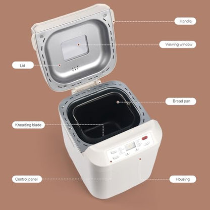 2LB Bread Maker, 12-In-1 Functionality, Gluten-Free Option, Nonstick Baking Pan, Two Loaf Sizes, 13-Hour Delay And 1-Hour Keep Warm Feature (White)