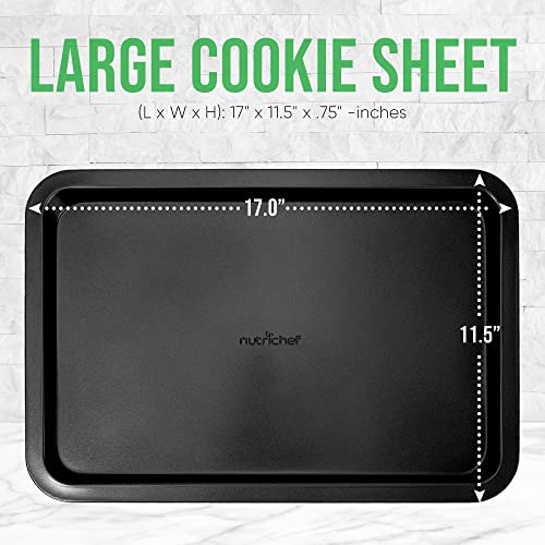 Nutrichef Large Cookie Sheet, Nonstick Gray Silicone Coating, Easy Clean & Durable Baking Sheet, Commercial Grade Oven Pan, Stackable Tray Design, Dishwasher Safe, PFOA, PFOS, PTFE Free, 17" x 11.5"