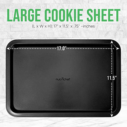Nutrichef Large Cookie Sheet, Nonstick Gray Silicone Coating, Easy Clean & Durable Baking Sheet, Commercial Grade Oven Pan, Stackable Tray Design, Dishwasher Safe, PFOA, PFOS, PTFE Free, 17" x 11.5"