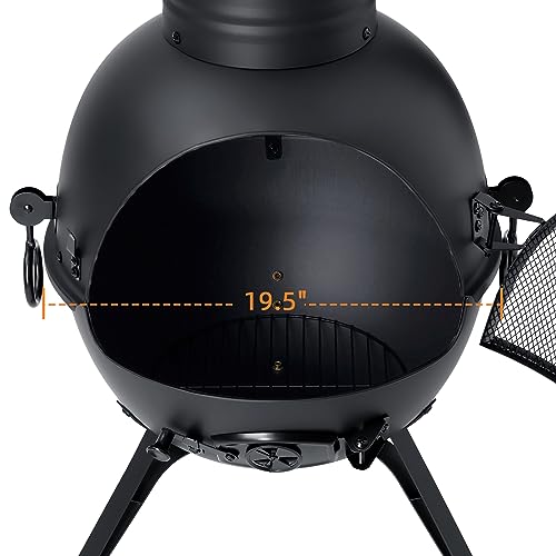 Chiminea Outdoor Fireplace Prairie Fire Patio Backyard Wooden Fire Pit with Chiminea Cover Rust-Free Iron Black
