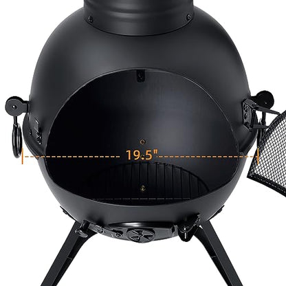 Chiminea Outdoor Fireplace Prairie Fire Patio Backyard Wooden Fire Pit with Chiminea Cover Rust-Free Iron Black