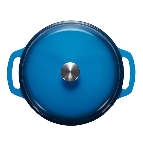 Amazon Basics Enameled Cast Iron Dutch Oven Pot with Lid, Dual Handles, Heavy-Duty, Oven Safe, Round, 4.3-Quart, Blue