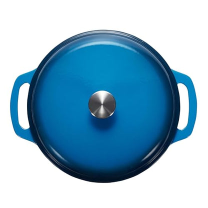 Amazon Basics Enameled Cast Iron Dutch Oven Pot with Lid, Dual Handles, Heavy-Duty, Oven Safe, Round, 4.3-Quart, Blue