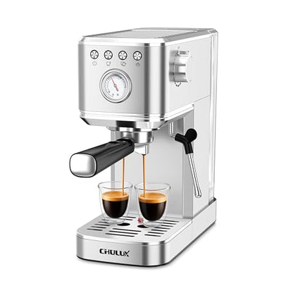 CHULUX Slim Espresso Machine with Milk Frother, 20 Bar Professional Italian Pump Espresso Coffee Machine for Home Cappuccino & Latte Maker, Stainless Steel, Silver