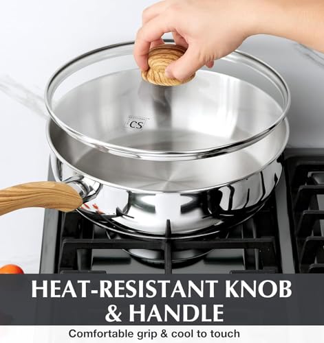 KOCH SYSTEME CS Stainless Steel Pots and Pans Set, Professional 18/10 Cookware Set Pots and Pans Set 12PCS with Cool-Touch Bakelite Handles, Tri-ply Base Kitchen Cookware Sets, Induction Compatible