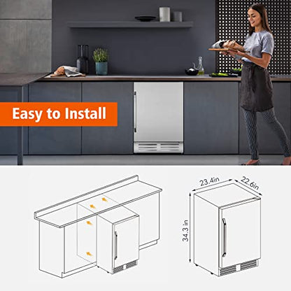 Velieta 24 Inch Outdoor Beverage Refrigerator Cooler,Stainless Steel Wide Refrigerator for 210 Cans,Fit Perfectly for 24" Space Built-in Counter or Freestanding with powerful and quiet cooling system