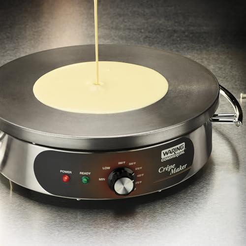 Waring Commercial Crepe Maker, 16" Cast Iron Cooking Surface, 570°F Adjustable Thermostat, for Restaurants & Commercial Kitchens, 120V, WSC160X