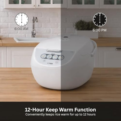 TIGER JBV-A10U 5.5-Cup (Uncooked) Micom Rice Cooker and Warmer with Tacook Food Steamer Cooking Tray Technology, White