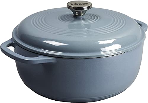 Lodge Essential Enamel Cast Iron Dutch Oven with Lid 7.5 Quart - Oven-Safe Enamel Cookware up to 500° F - Heat-Retaining Braising & Roasting Pot - Non-Toxic Cookware - Storm Blue