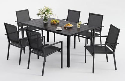 Ahomly Patio Table and Chairs Set for 6, Patio Dining Set, Black