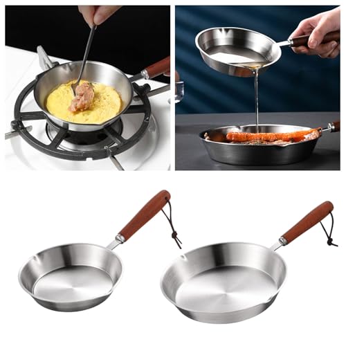 6 Inch Frying Pan, Mini Stainless Steel Nonstick Frying Pan Skillet for Cooking Omelets, Small Cooking Pan with Cooling Wood Handle for Cooktops Cooking Omelets, Eggs, Steaks (Silver S)