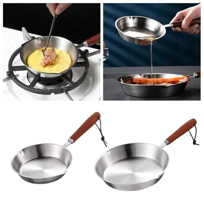 6 Inch Frying Pan, Mini Stainless Steel Nonstick Frying Pan Skillet for Cooking Omelets, Small Cooking Pan with Cooling Wood Handle for Cooktops Cooking Omelets, Eggs, Steaks (Silver S)