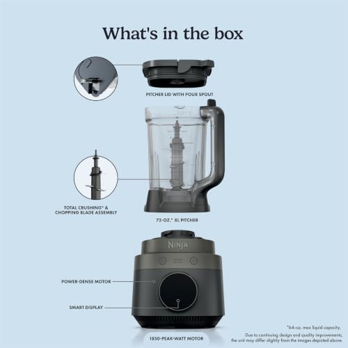 Ninja CrushBOSS Intelligent Blender, 1850PW, XL 72-oz, Onyx, LB201BK