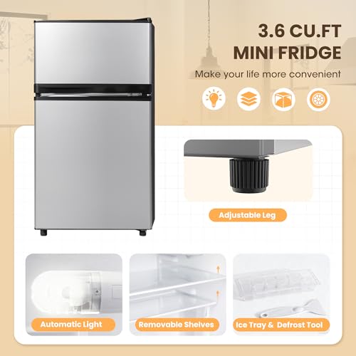 Manastin 3.6 Cu.Ft Refrigerator with Freezer for Kitchen Office, Silver