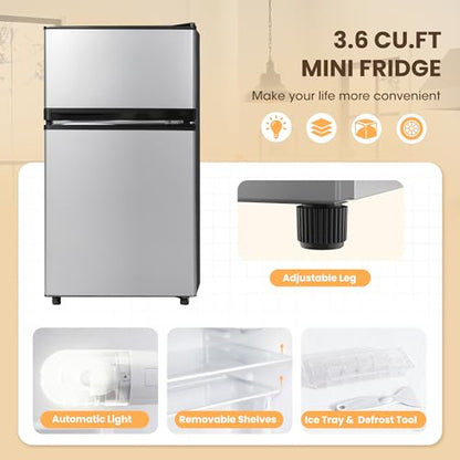 Manastin 3.6 Cu.Ft Refrigerator with Freezer for Kitchen Office, Silver
