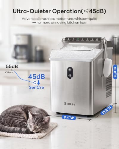 Nugget Ice Maker Countertop,55LBS/Day Ready in 4 Mins, Stainless Steel