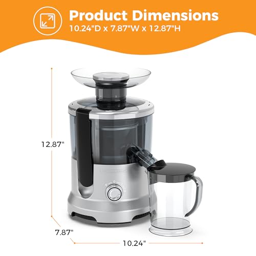 NEWBULIG Centrifugal Juicer, 600W Juicer Machine with 2.5" Feed Chute & 17,000 RPM, 3-Speed Juice Extractor for Whole Fruits Vegetables, Easy to Clean, BPA-Free, Silver
