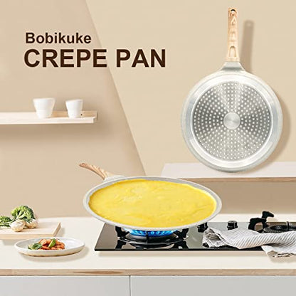 Bobikuke 8 inch Crepe Pan, Nonstick Pan for Crepes Omelette Tortillas,White