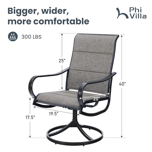 PHI VILLA Swivel Patio Dining Chairs Set of 2, Padded Textilene Mesh, Brown