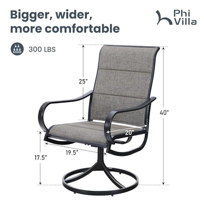 PHI VILLA Swivel Patio Dining Chairs Set of 2, Padded Textilene Mesh, Brown