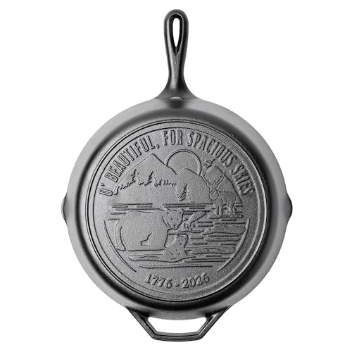 Lodge 12 Inch Cast Iron Skillet – Pre-Seasoned Frying Pan with Teardrop Handle – Oven, Stovetop, Grill & Campfire Use – Made in USA – Non-Toxic, Even-Heating Cookware – 250th Anniversary Logo
