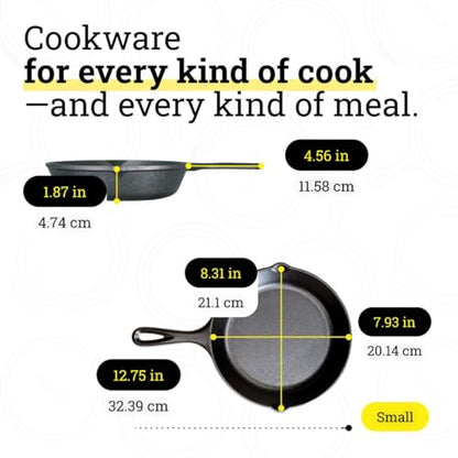 Lodge Seasoned Cast Iron Skillet Set 8, 10.25 & 12 Inches - PFAS-Free, Non-Toxic Cookware - Use with an Oven, Stove, Grill, or Campfire - Naturally Non-Stick & Oven Safe