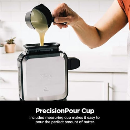 Ninja Belgian Waffle Maker Pro | Vertical Design | 5 Shade Settings with Precision-Pour Cup & Chef-curated Recipe Guide | Black & Silver | BW1001