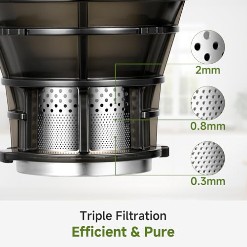 AMZCHEF Cold Press Juicer – 5.8" Wide Mouth Hopper for Whole Recipe Loading, Self Feeding for Hands-Free Operation, Zero Waste Masticating Juicer For More Juice, Less Pulp – Triple Strainers