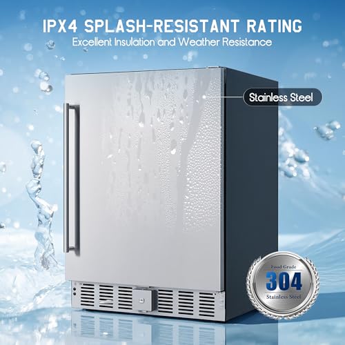 Albott 24 Inch Outdoor Beverage Fridge, 5.0 Cu.Ft Beverage Refrigerator Holds 166 Cans, 32-50°F Drink Cooler with IPX4 Waterproof Design, Auto-Defrost, Build-In or Freestanding for Patio & Backyard