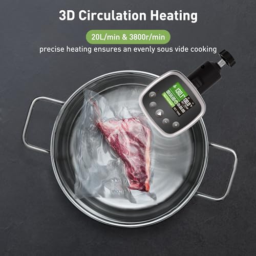 KitchenBoss Wifi Sous Vide Cooker: Sous Vide Machine Ultra-quiet 1100W Precision Cooking Machine Built-in TFT Recipes, IPX7 Waterproof Immersion Circulator Precise Temperature Control, Carbon Black