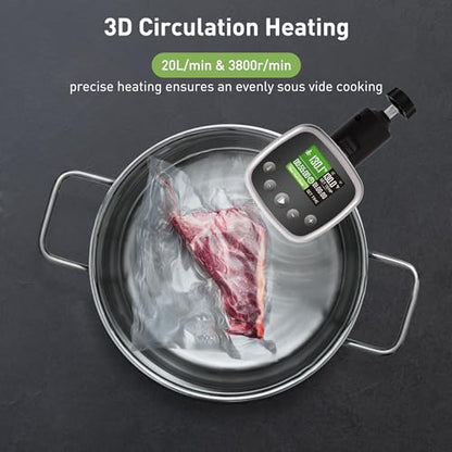 KitchenBoss Wifi Sous Vide Cooker: Sous Vide Machine Ultra-quiet 1100W Precision Cooking Machine Built-in TFT Recipes, IPX7 Waterproof Immersion Circulator Precise Temperature Control, Carbon Black