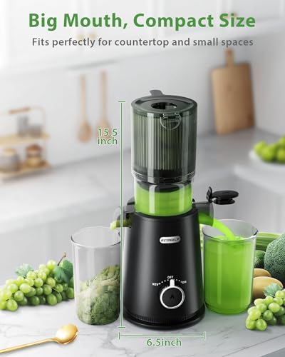 ECOSELF Cold Press Juicer - Wide Mouth Hopper for Fruits & Vegetables & Leafy Greens - Juicer Machines with Self Feeding - Hands-Free Design - Juice Extractor Machine Easy to Clean With Brush