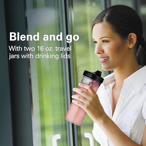 Hamilton Beach MultiBlend Smoothie Blender with 4 Shatterproof BPA Free Jars and Lids; Large 32oz Jar, 8oz Grinder for Nuts & Spices, and 2 Portable Travel Cups, 650 Watts, Black and Stainless (52400)