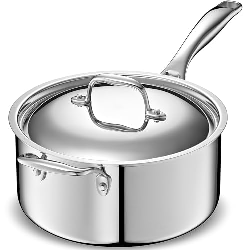 LEGEND COOKWARE 5-Ply Stainless Steel 4-Quart Sauce Pan with Lid - Induction Compatible, Oven Safe 800°F - Non-Toxic, No Coatings - Even Heating, Won't Warp - Built to Last Generations